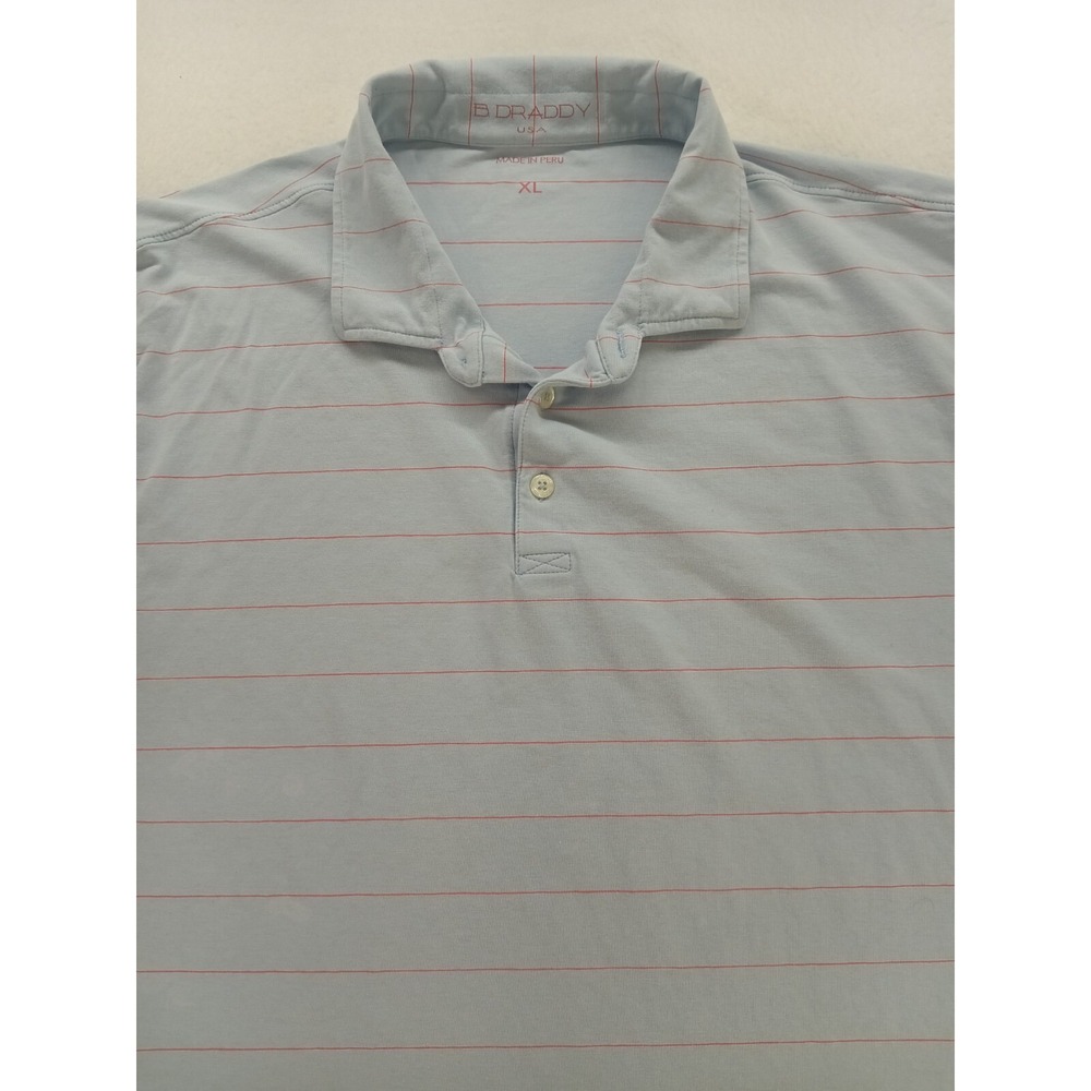 B. Draddy Short Sleeve Golf Polo Shirt Mens XL Light Blue Red Striped Stretch